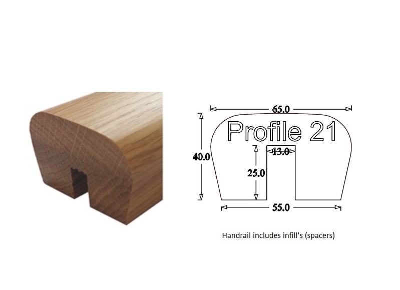 Modern Handrail (65mm x 41mm) 13mm Groove for square Metal Spindles